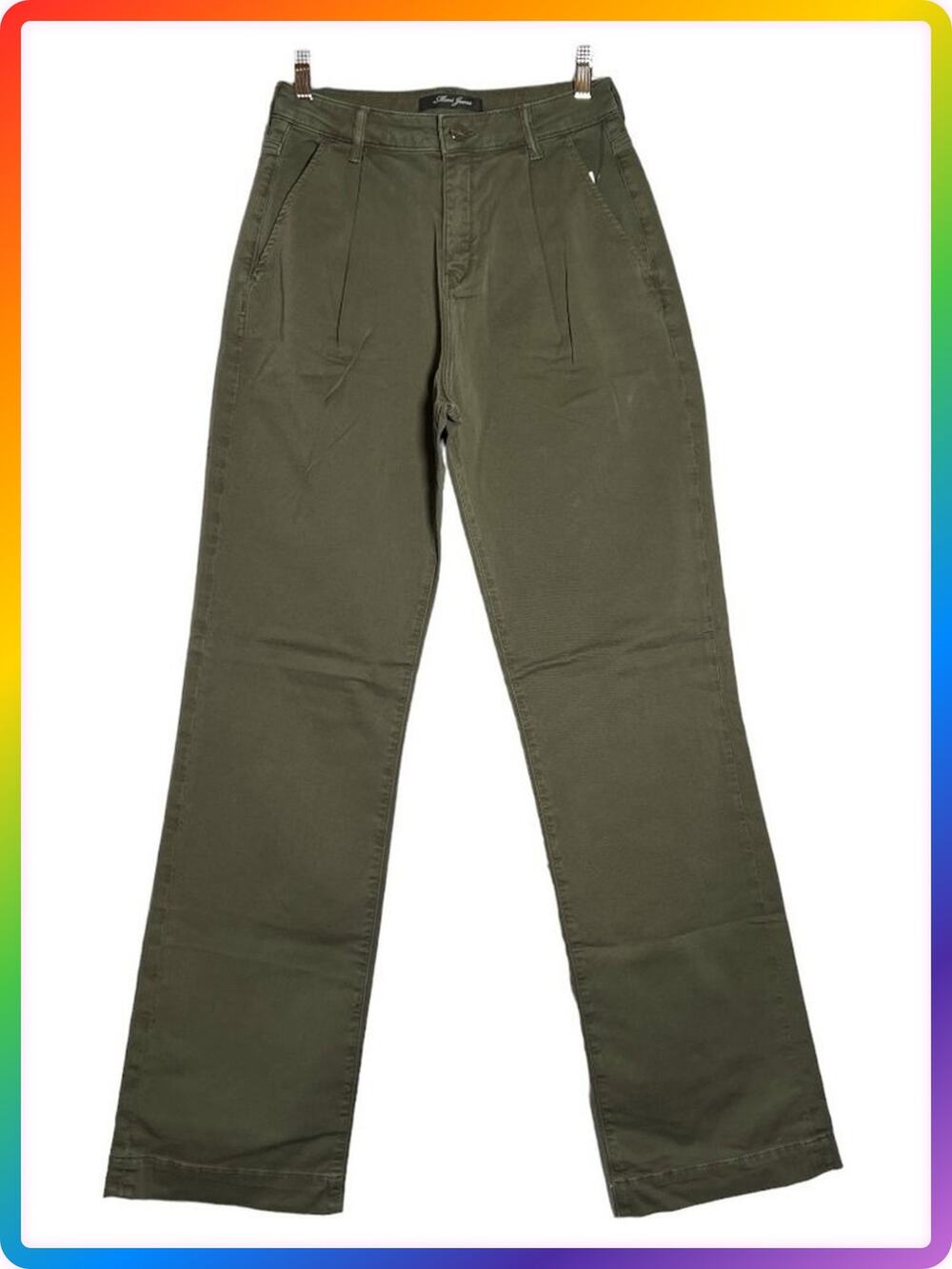 Mavi High Rise Pleated Chino Pants SIZE 27x34 Green Tailored Straight Leg